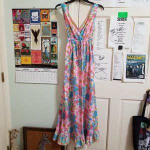Gilead slip Small VINTAGE dress nightgown floral print colorful maxi ruffle